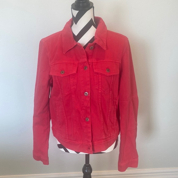 We The Free People Rumors Red Denim Jacket Size L NWT! color: strawberry fields - Picture 3 of 16